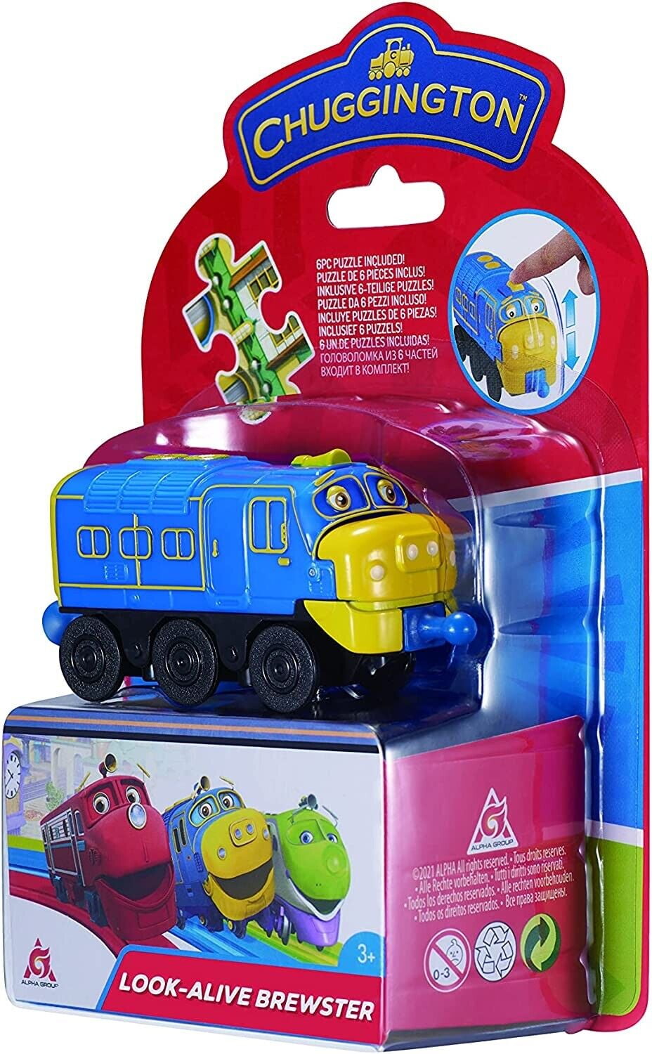 Chuggington EU890302 Look Alive Chuggers Single Pack | Brewster | Toy Train with Surprise Motion Feature | Free-Rolling Wheels | 3.75 Inch Scale | Ages 3 and Up, Blue and Yellow in