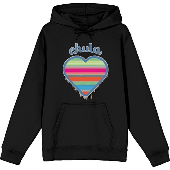 Chula Mexican Woven Heart Sarape Adult Black Long Sleeve Hoodie-Medium