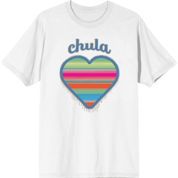 Chula Mexican Woven Heart Sarape Adult White Crew Neck Short Sleeve Tee-Small