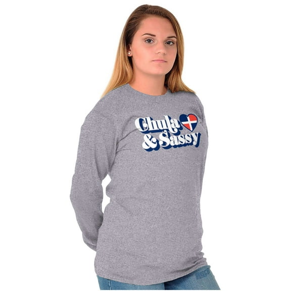 Chula and Sassy Cute Proud Dominicana Women Plus Size Long Sleeve Graphic Tee Brisco Brands 3X