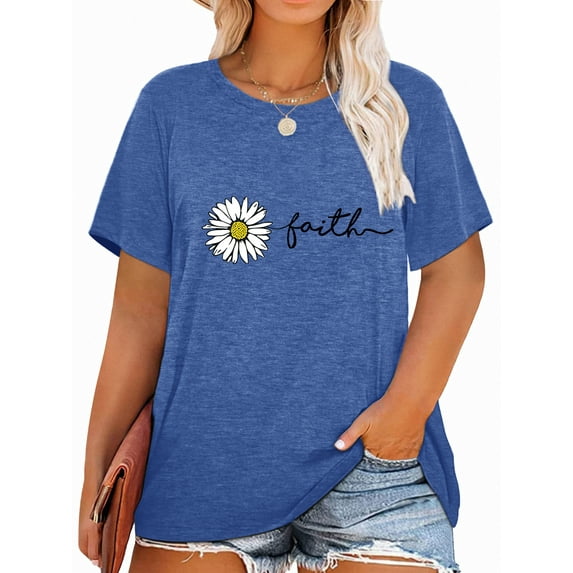 Chulianyouhuo Faith Women Plus Shirt Graphic Christian Casual Vintage Tshirt Short Sleeve Summer Oversized Tee Tops