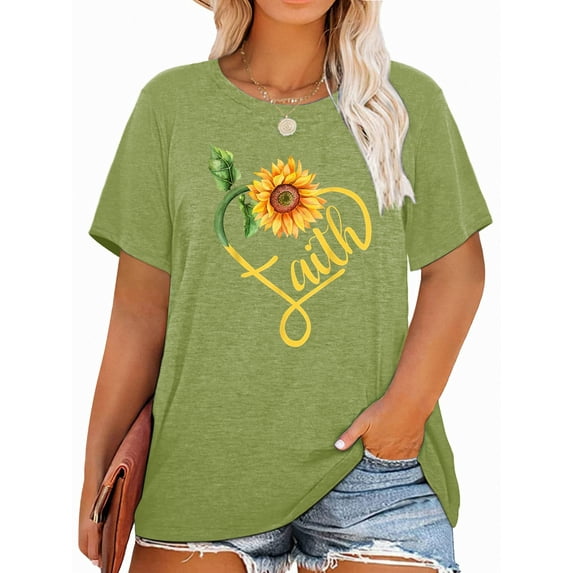 Chulianyouhuo Faith Women Plus Shirt Graphic Christian Casual Vintage Tshirt Short Sleeve Summer Oversized Tee Tops