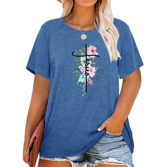 Chulianyouhuo Faith Women Plus Shirt Graphic Christian Casual Vintage Tshirt Short Sleeve Summer Oversized Tee Tops