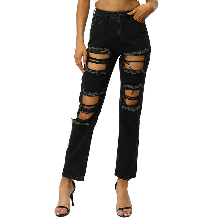 Waist Black Distressed Mom Jeans Chulianyouhuo Women Loose Ripped