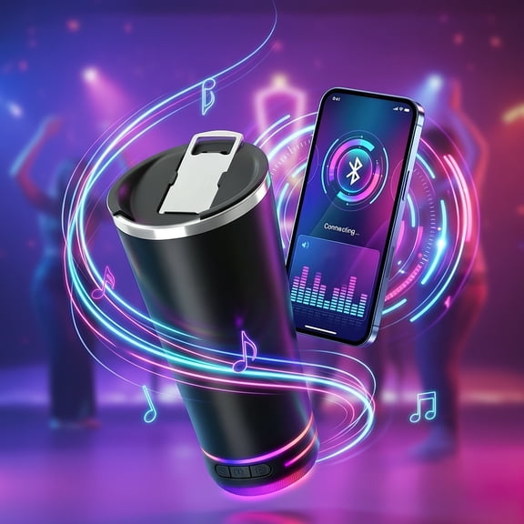 Chumajor 16oz Portable Water Cup with Bluetooth Speaker, 304 Stainless Steel Liner, 6-12 Hours Insulation, USB Charging