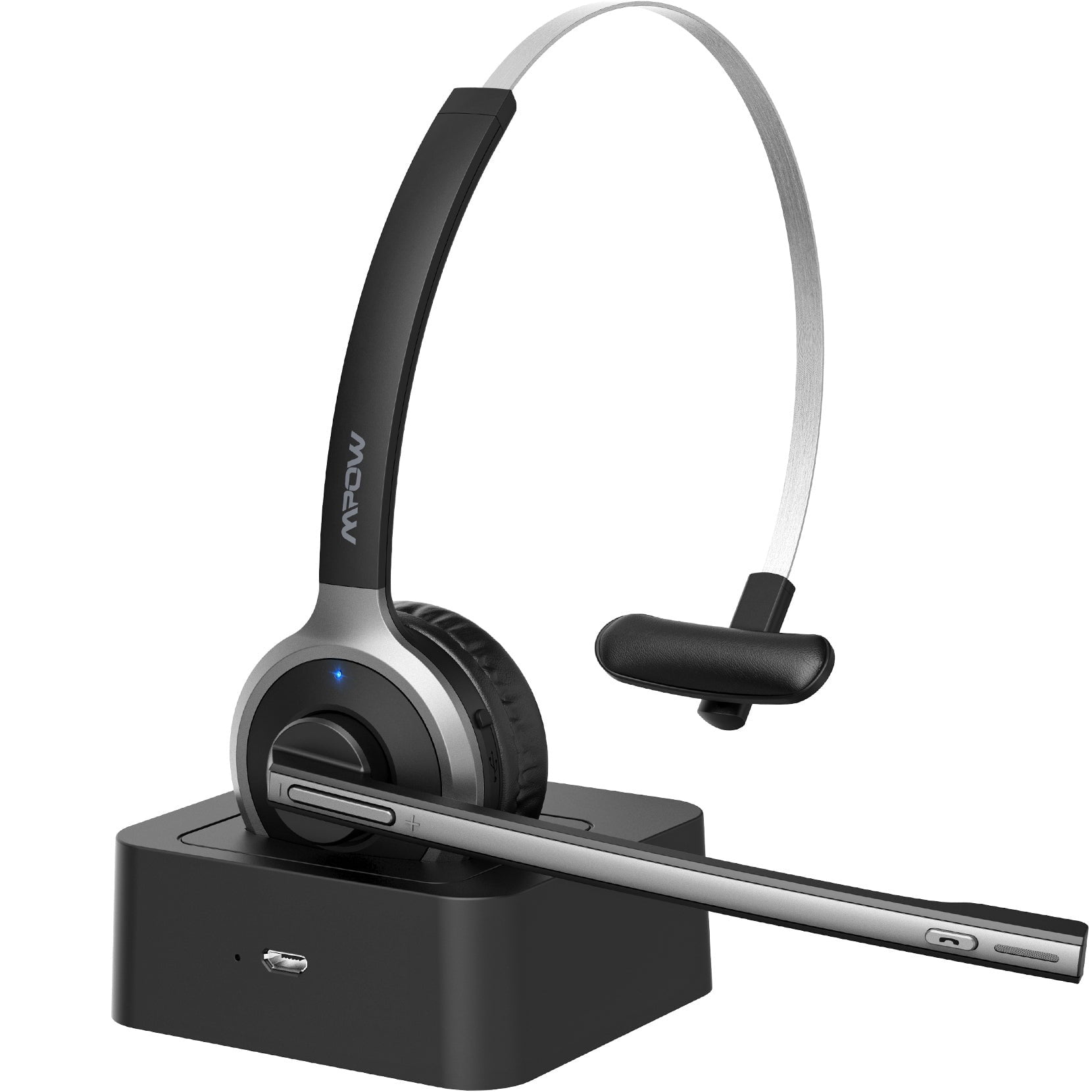 Chumajor Bluetooth Headset with Noise Canceling Microphone, Wireless Headset with Charging Base, Flip-to-Mute Mic, 18H Talk Time, 200H Standby