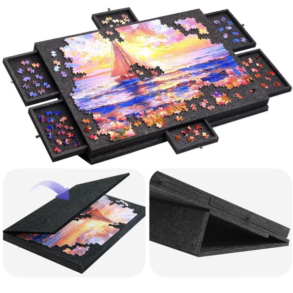 Chumajor 1000 Piece Rotating Puzzle Board with Drawers and Cover,21"x31"Portable Felt Jigsaw Puzzle Table for Adults Portable,Lazy Susan Spinning Puzzle Boards Birthday Gift for Mom