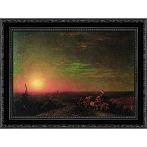Chumaks Waggons 24x20 Black Ornate Wood Framed Canvas Art by Aivazovsky, Ivan