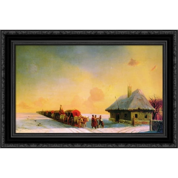 Chumaks in Little Russia 24x19 Black Ornate Wood Framed Canvas Art by Aivazovsky, Ivan