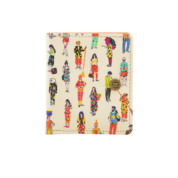 Chumbak Women's Mini Wallet |People of India Collection | Vegan Leather Rectangle Wallet for Women | Ladies Purse with Button Lock |Card & Currency Slots with Transparent ID Window - Off White