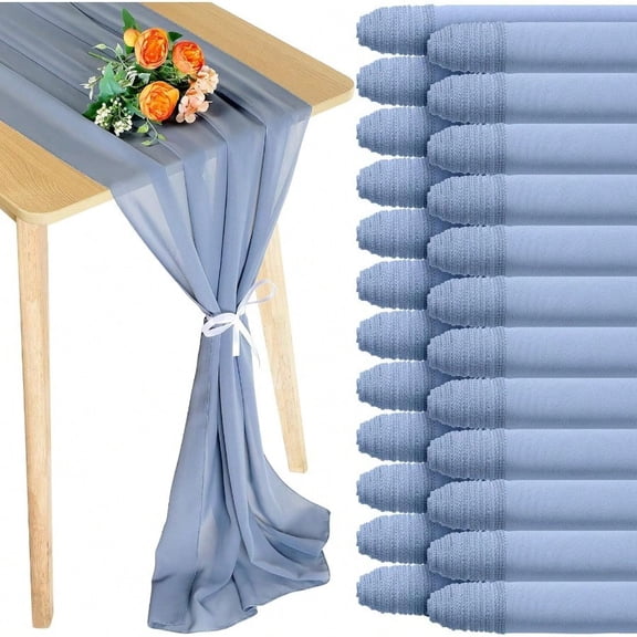 Chumia 24 Pack Chiffon Table Runners Romantic Sheer Table Decorations Long Tulle Runner For Wedding Bridal Shower Party Supplies Decor 118 X 12 Inches Dusty Blue