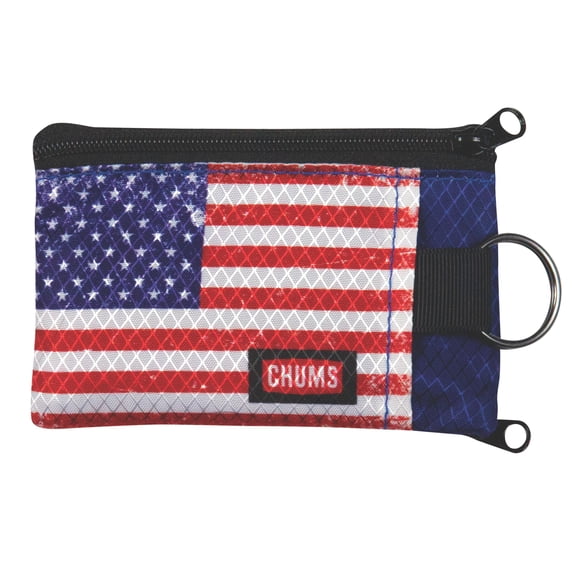 Chums Surfshorts Keychain Wallet (American Flag) - Slim RFID Blocking Nylon Travel Wallet w/ ID Window