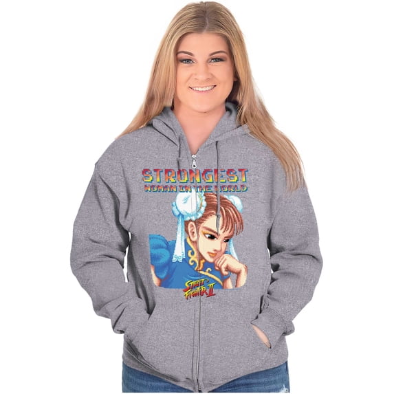Street Fighter Chun Li Strong Woman Women Plus Size Zipper Hoodie Brisco Brands 4X