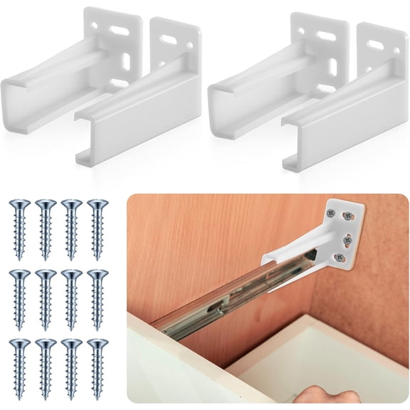 Chunful 2 Pair Rear Drawer Track Socket Back Plates Mounting Brackets,White | With Screws for Install, Replacement Slide Repair, Left Right Cabinet Furniture