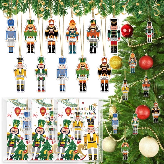 Chunful 56 Sets Christmas Nutcracker Employee Appreciation Gift Bulk Acrylic Flat Nutcracker Hanging Ornament with Thank You Card Coworker Office Gift Bulk for Team Staff Xmas Tree Party Decor C113
