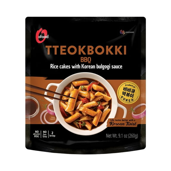 C O'Food BBQ Tteokbokki, Authentic Korean Rice Cakes, Korean Street Food Snack, Perfect with Cheese and Ramen Noodles, Ready to Eat, No MSG, No Corn Syrup, Pack of 1