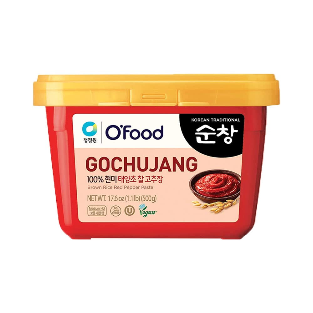 O'Food Gochujang Korean Red Chili Pepper Paste Sauce, Spicy, Sweet and Savory Korean Traditional Fermented Condiment, 100% Brown Rice, No Corn Syrup, Medium Hot, 1.1lb Gochujang 1.1 Pound (Pack of 1)