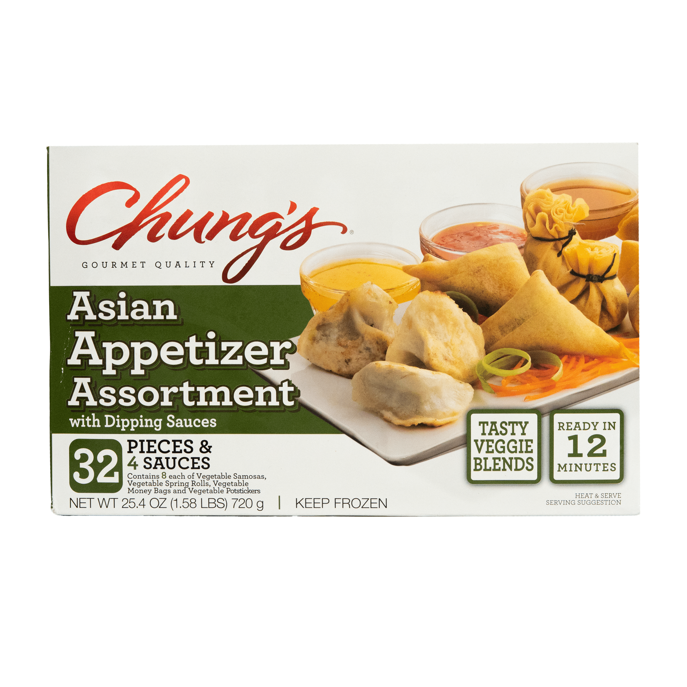 Chung's Asian Assorted Appetizers with Sauce Packets, 25.4 oz, 32 Count, Frozen