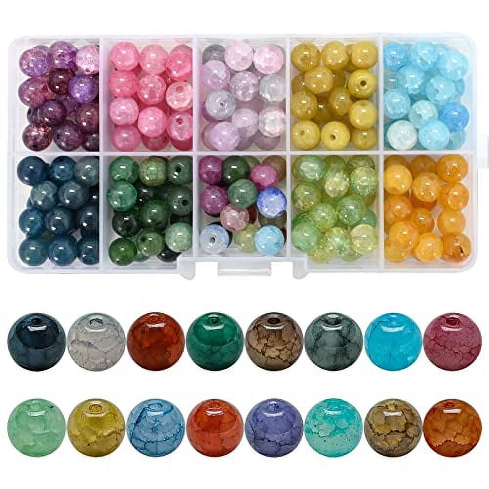 Chunhong 200 Pcs 8mm Round Glass Beads Crackle Assortment Crystal Beads with Colored Hole Natural Bulk Beads for DIY Jewelry Making Bracelet Necklace Earrings Crafts