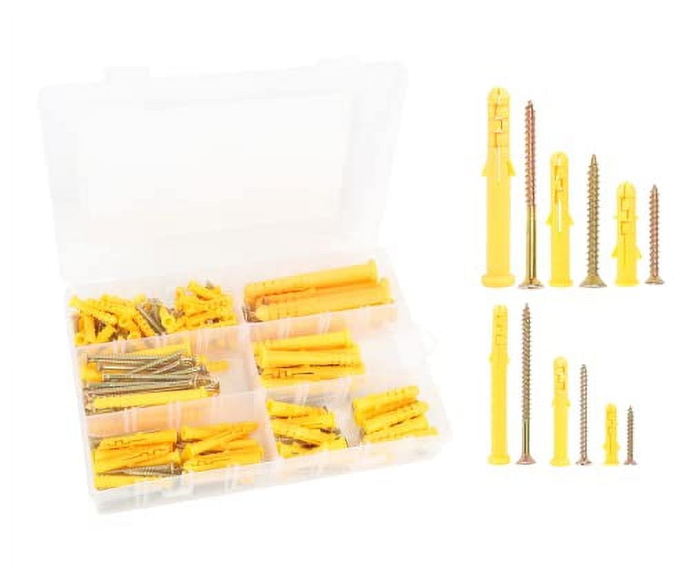 Chunhong 220 Pcs Screws and Wall Plugs Set, 6 Sizes Rawlplug and Screw Set, Wall Fixings Screws