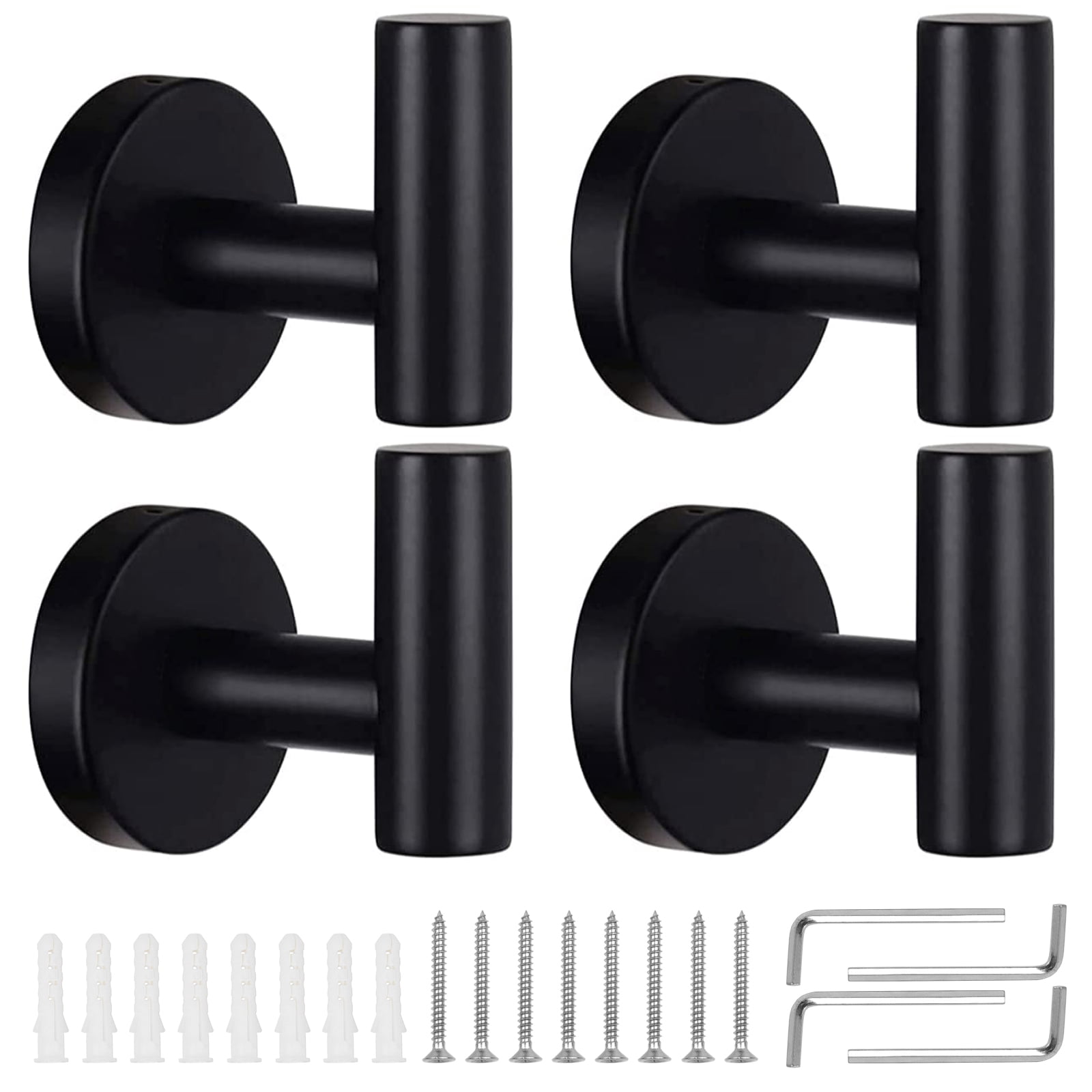 Chunhong 4 Pack Towel Hooks, Wall Coat Hook Bathroom Matte Black Robe ...