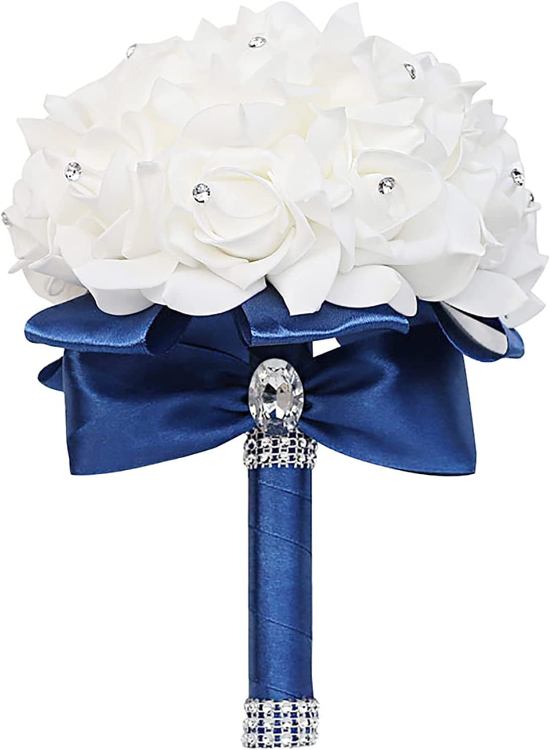 Chunhong Artificial Rose Wedding Bouquet Navy Blue Flowers Bridesmaid ...