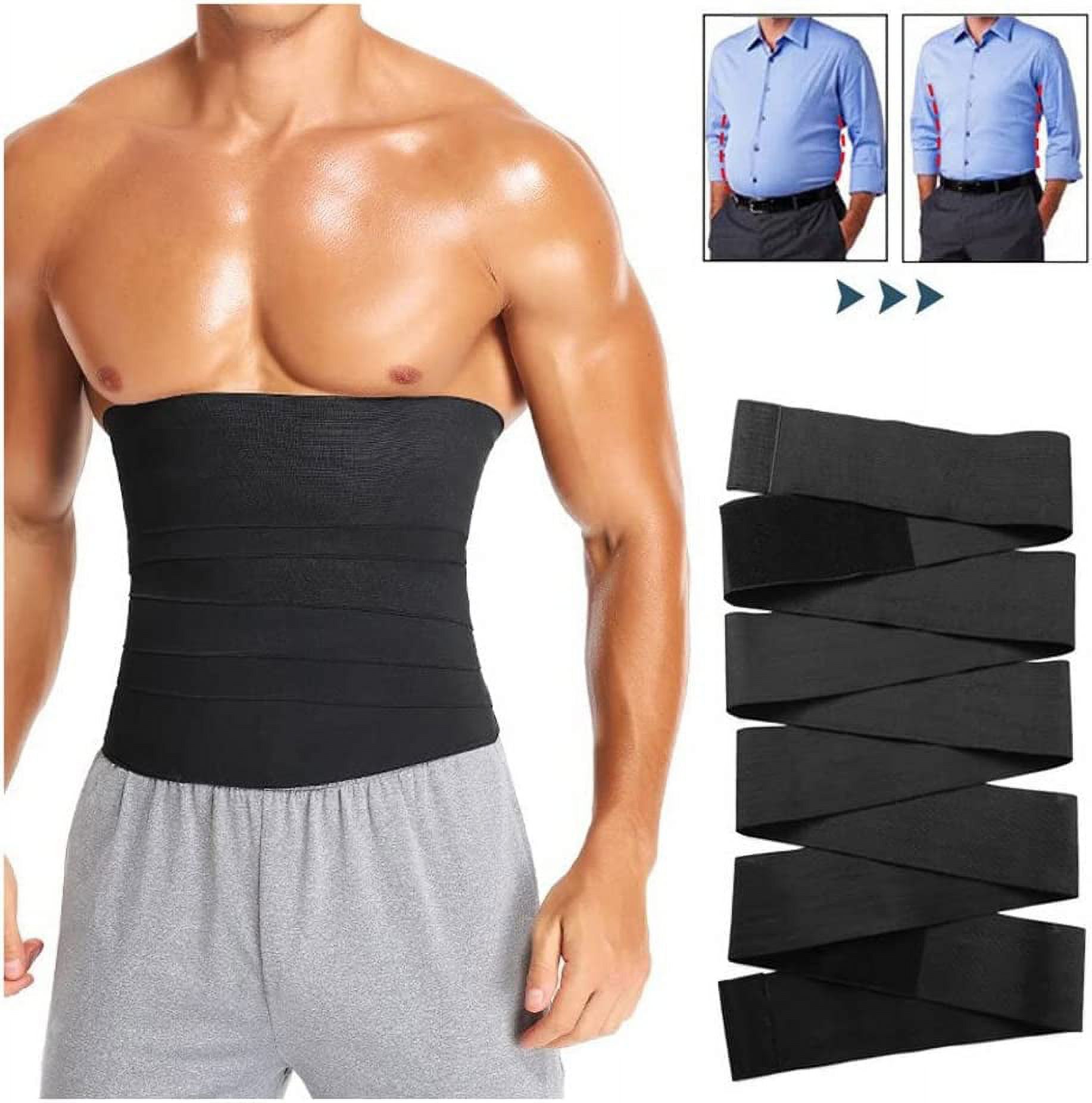 Chunhong Men's Adjustable Black 4M/13.2Ft Waist Trainer Wrap Bandage with Velcro