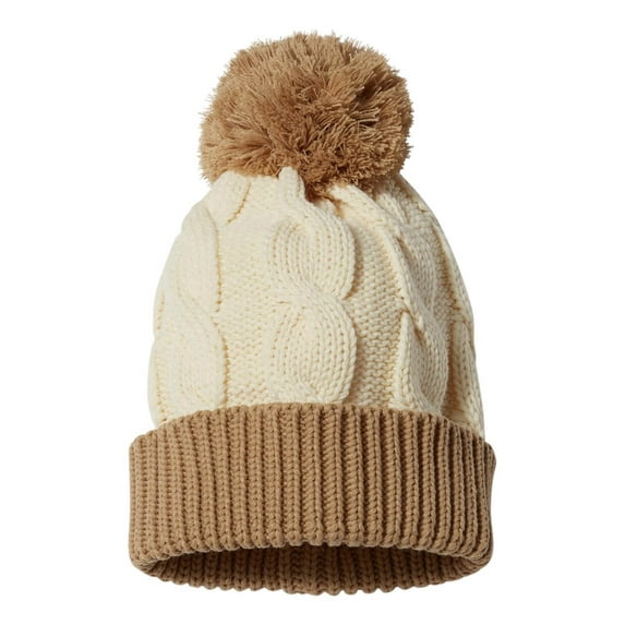 Chunk Twist Knit Acrylic Beanie With Cuff, Cream / Mocha