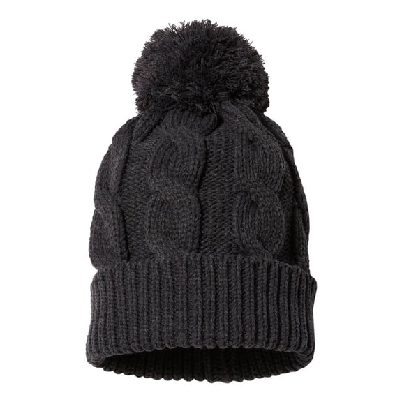 Chunk Twist Knit Acrylic Beanie With Cuff, Heather Charcoal