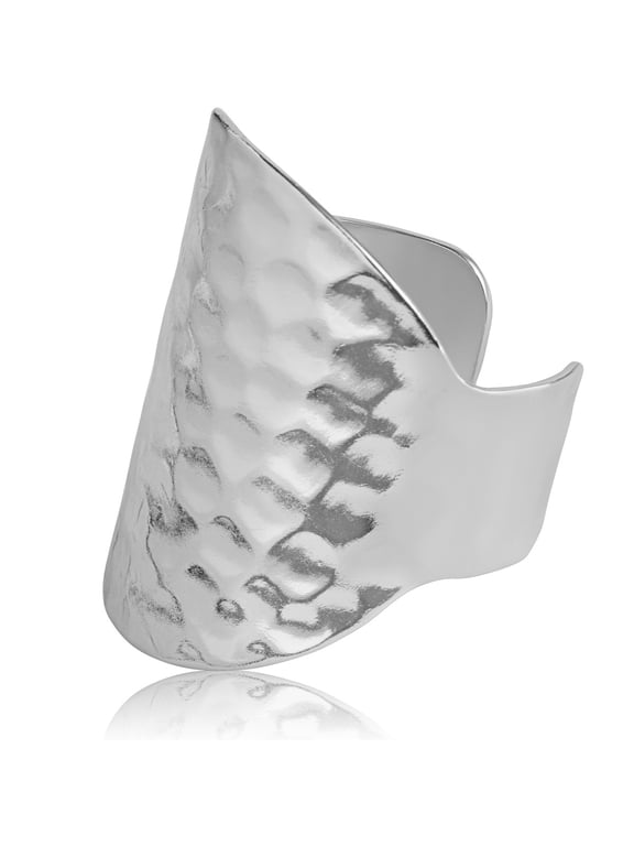 Chunky 925 Sterling Silver Plated Rings for Women, Hammered Large Wide Band