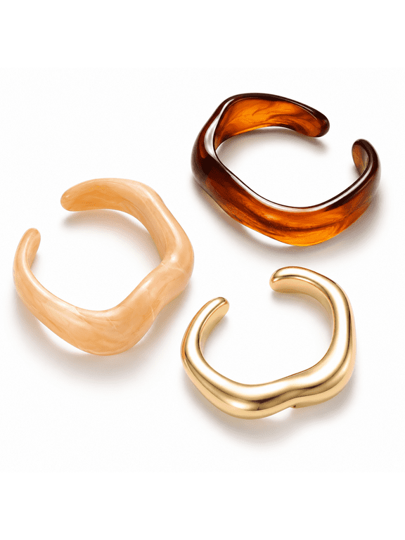 Chunky Acrylic Bangle Bracelets for Women, Large Gold Statement Bangle Set, Stackable Open Bangle Bracelets for Plus Size Wrists