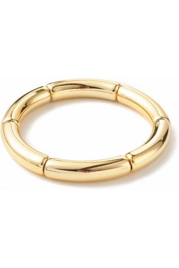 Chunky Acrylic Curved Tube Beaded Stretch Bracelet for Women Gold Inner Diameter: 2 inch(5.2cm)