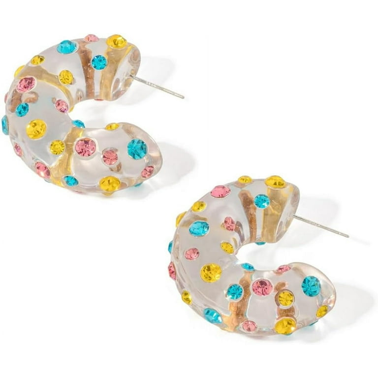 Thick rhinestone hoop earrings sale