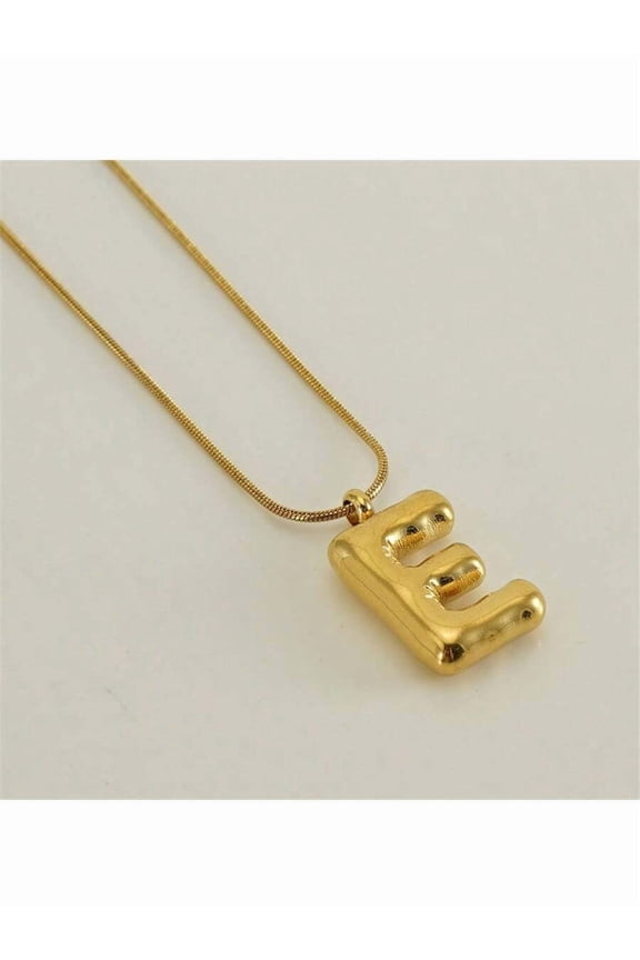 Chunky Alphabet Initial E Pendant Necklace In Goldtone Stainless Steel