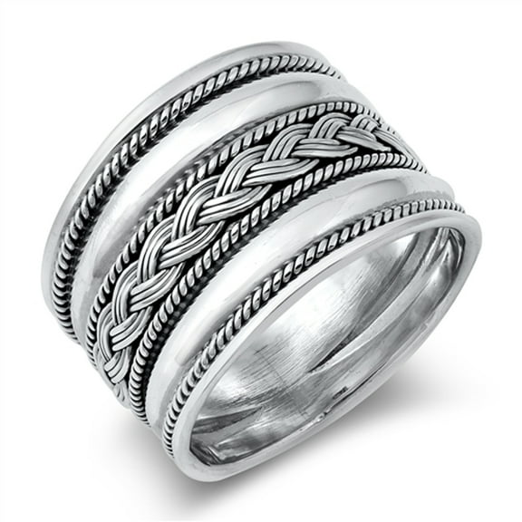 Chunky Bali Style Knot Braid Rope .925 Sterling Silver Band Jewelry Female Male Unisex Size 11