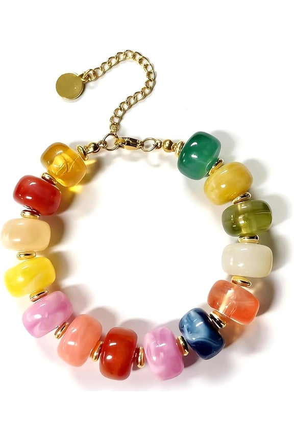 Chunky Beaded Bracelet for Women Dopamine Colorful Resin bangles Blue White Hot Pink Beaded Boho Bracelets Summer Rainbow Beach Vacation Jewelry Trendy Spring Summer Outfit Accessories