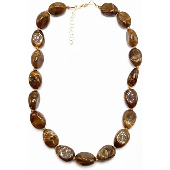 Chunky Beaded Choker Statement Necklace for Women - Acrylic Large Oval Waterdrop Geometric Beads Adjustable Chain Link Collar Strand Necklaces Exaggerated Boho Vacation Beach Jewelry Wedding Party