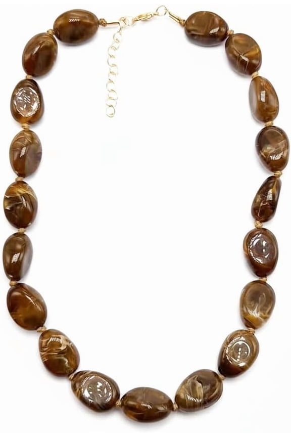 Chunky Beaded Choker Statement Necklace for Women - Acrylic Large Oval Waterdrop Geometric Beads Adjustable Chain Link Collar Strand Necklaces Exaggerated Boho Vacation Beach Jewelry Wedding Party