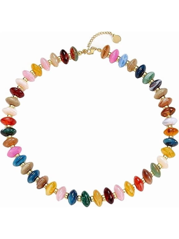 Chunky Beaded Necklace for Women Boho Acrylic Surfer Beach Beaded Choker Necklace Gifts for Beach Vacation Pool Party Music Festivals Everyday Outfits