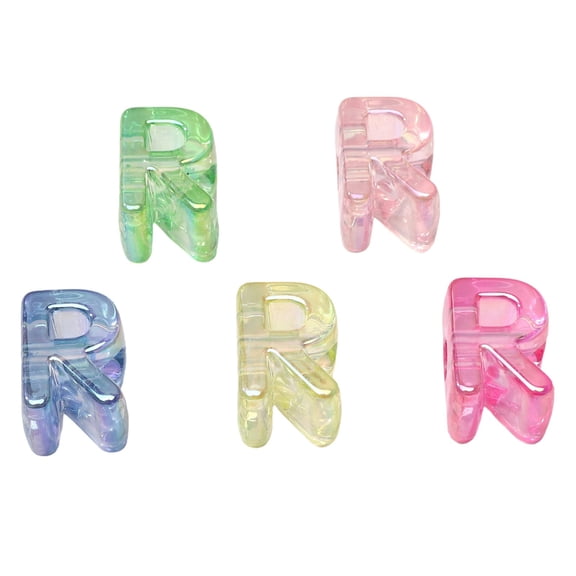 Chunky Beads, Letter Alphabet Beads, 0.8x0.7 Inch Large Hole Acrylic Bubble Letter Charm, for Beadable Pens Lanyard Jewelry Making, 5Pcs, Initial Letter R, LLLDMXY