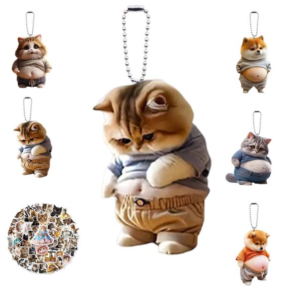 Chunky Belly Cat Acrylic Car Charm – Stop Bland Rearview Mirrors for Cat Lover Daily Commutes