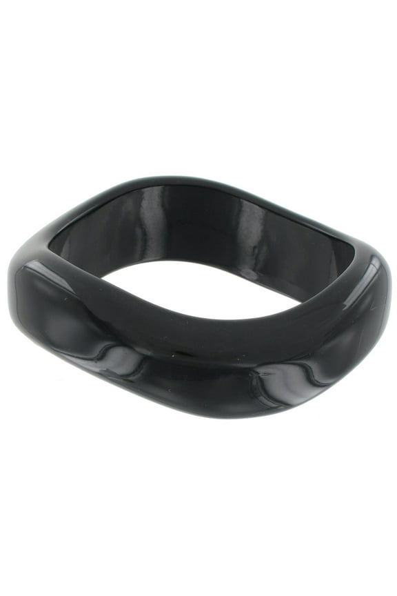 Chunky Black Lucite Plastic Wave Morphed Bangle Bracelet Women's Adult