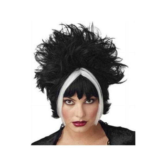 Chunky Black & White Gothic Streaked Wig