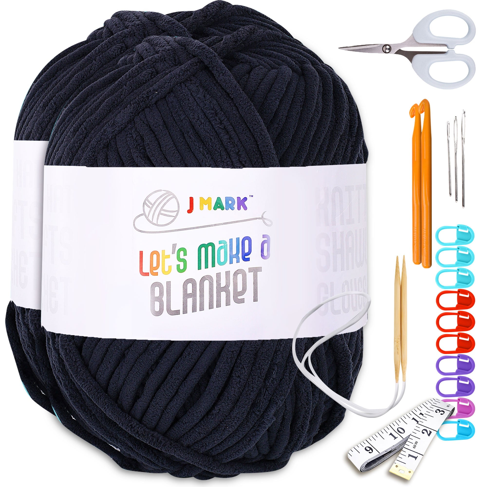 Chunky Blanket Yarn for Knitting 437 yd. 28 oz. (800 g) & Crocheting, Thick  Yarn Balls , Circular Knitting Needle, Crochet Hooks, Measuring Tape,  Scissors, Pins, Blunt Metal Needles, Manual (Iron) 