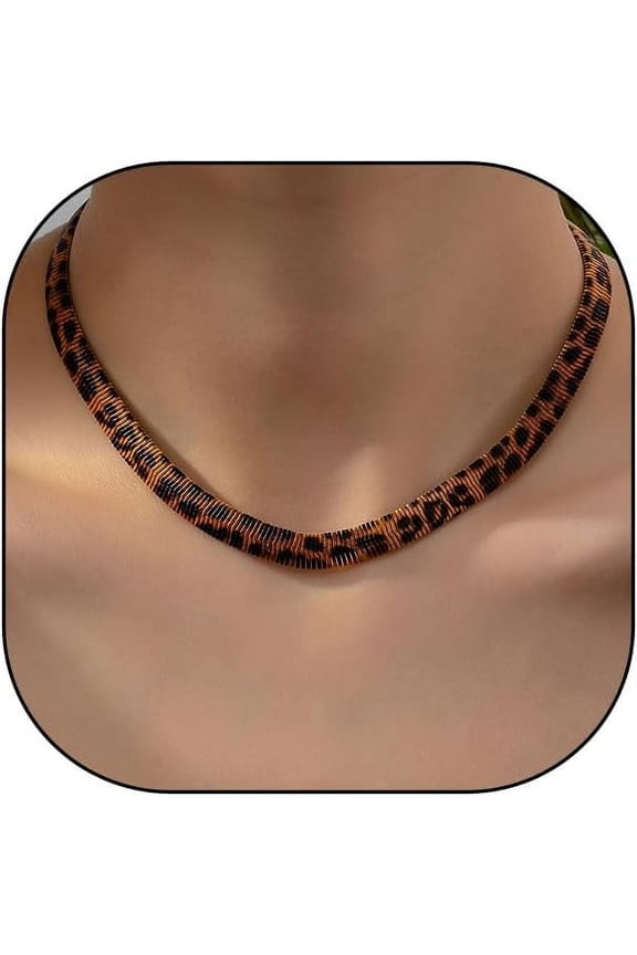 Chunky Brown Leopard Choker Necklace, Adjustable Snake Bone Chain Minimalist Exaggerated Necklace, Vintage Statement Thick Complex Outfits Accessory
