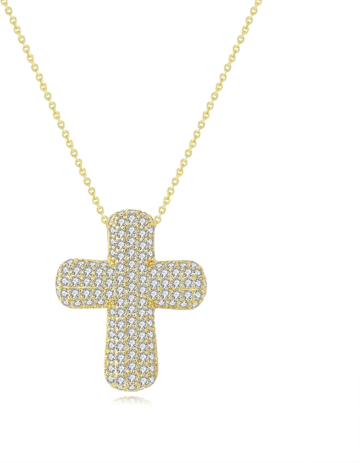 Chunky Bubble Top Cross Necklace suitable for Women,14K Gold Plated Large Cross Pendent Necklaces complete with Cubic Zirconia Faith Necklace Religions Gift for Baptism,Confimation,Everyday[a325]