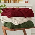 thumbnail image 1 of Chunky Cable Knit Throw Blanket Lightweight Beige 100% Organic Cotton Blanket for Sofa Couch Bed Baby Nursery, Rustic Shabby Chic Modern Farmhouse, 51” x 63” Give Laundering Bag, 1 of 4