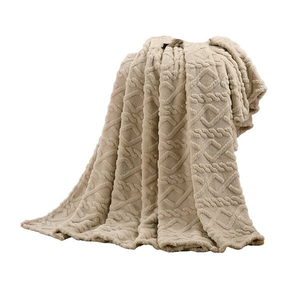 Chunky Cable Knit Throw Blanket Lightweight Beige 100% Organic Cotton Blanket for Sofa Couch Bed Baby Nursery, Rustic Shabby Chic Modern Farmhouse, 51” x 63” Give Laundering Bag