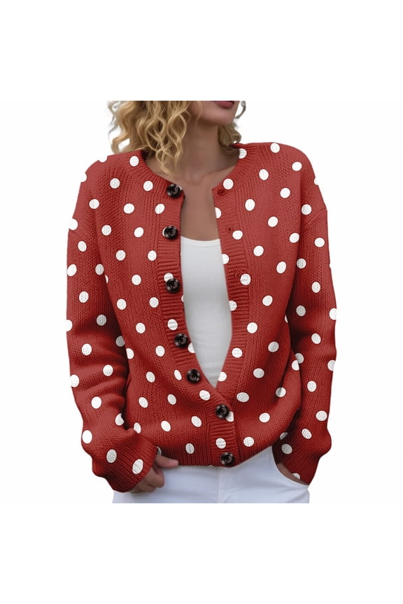 Chunky Cardigan Sweaters for Women, Comdrip Women's Open Front Cardigans Cute Flower Print Sweaters Crew Neck Button Down Trendy Fall Tops Coat Womens Cardigan Sweaters Red XL