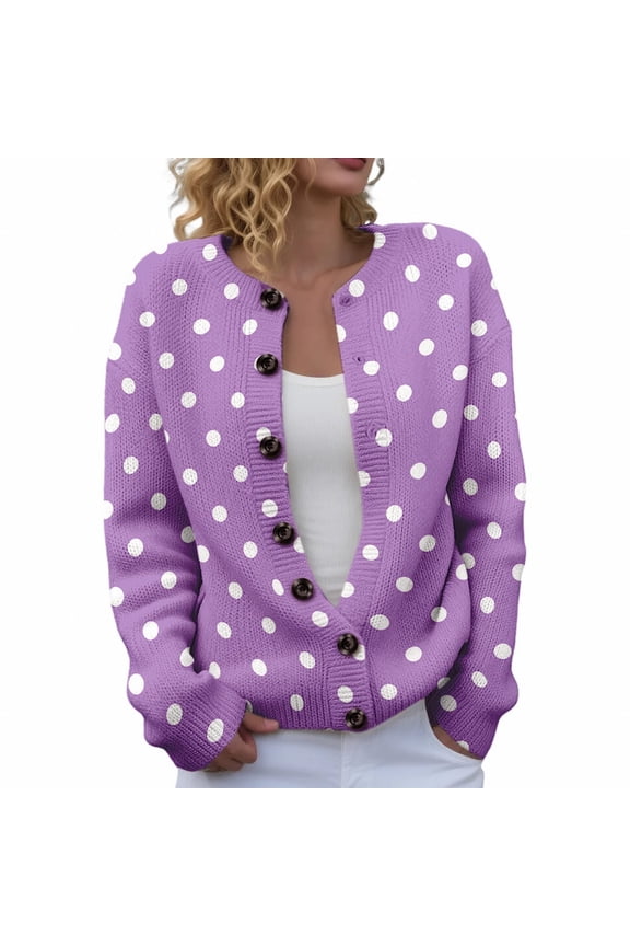 Chunky Cardigan Sweaters for Women, Comdrip Women's Open Front Cardigans Cute Flower Print Sweaters Crew Neck Button Down Trendy Fall Tops Coat Womens Cardigan Sweaters Purple XL